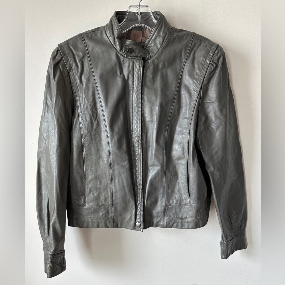 Gray Vintage Genuine Leather Jacket By Bermans The Leather Experts Size 14